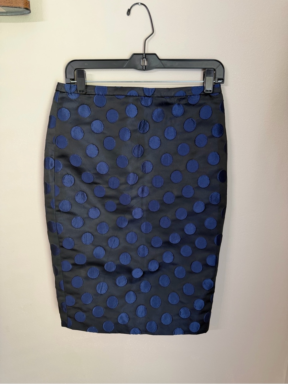 J Crew No.2 Black and Navy Polka Dot Pencil Skirt
